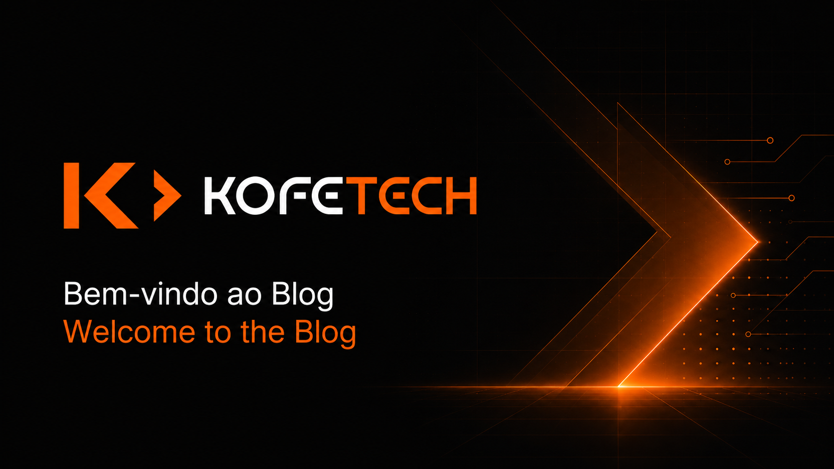Banner welcoming everyone to the Kofe Tech blog in English and in Portuguese languages.